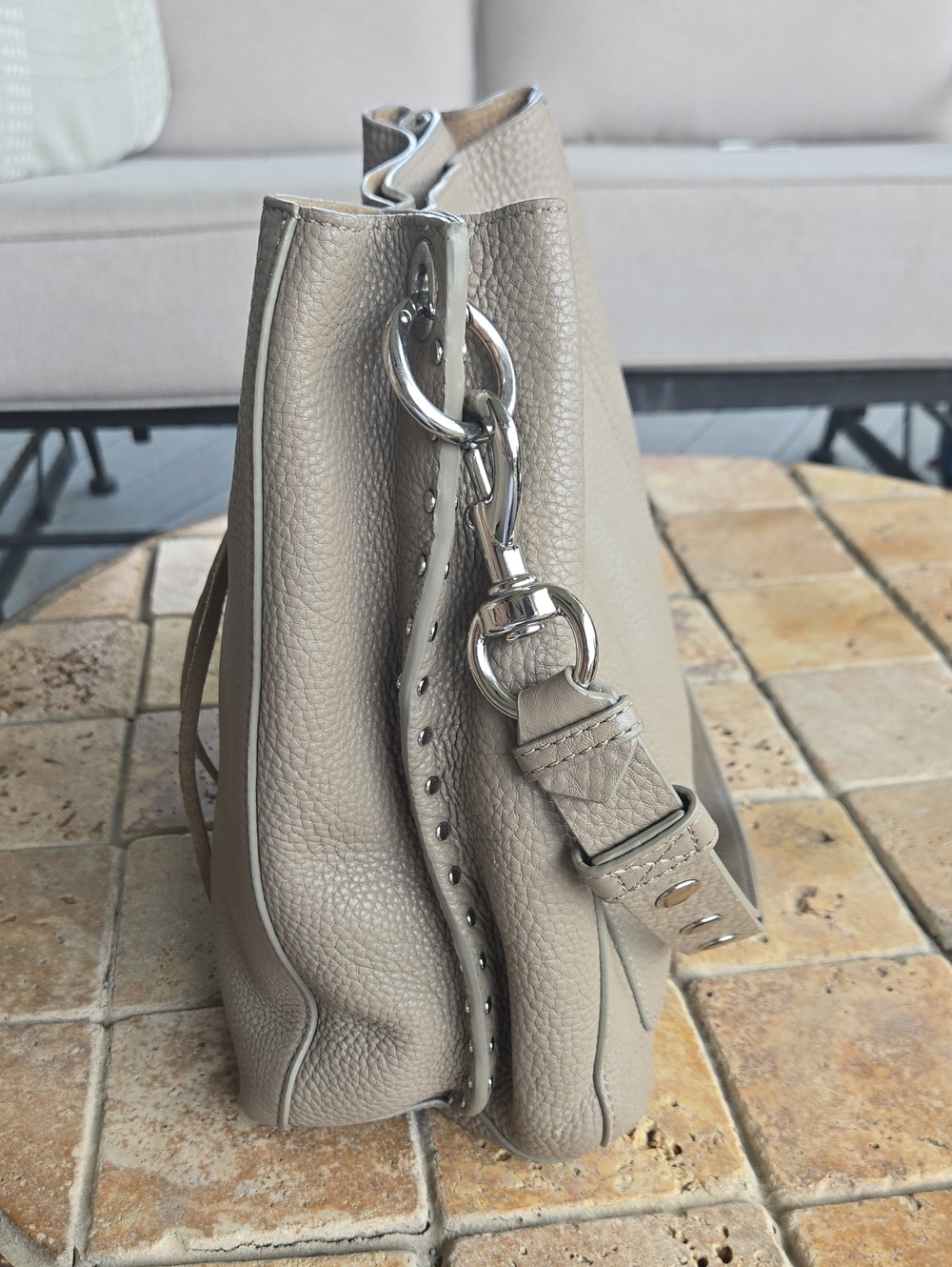 Rebecca Minkoff Neutral Taupe Leather Shoulder Bag - Classic Womens Crossbody - Picture 3 of 16